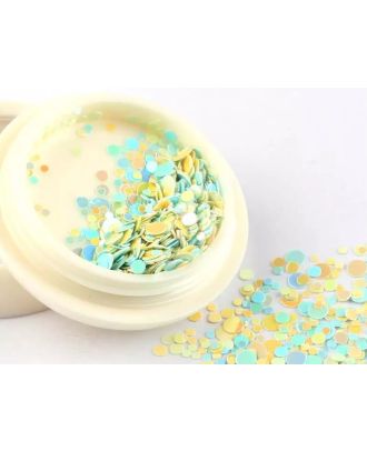 Конфети за декорация на нокти, синьо DE2190, светло оранжеви и жълти,